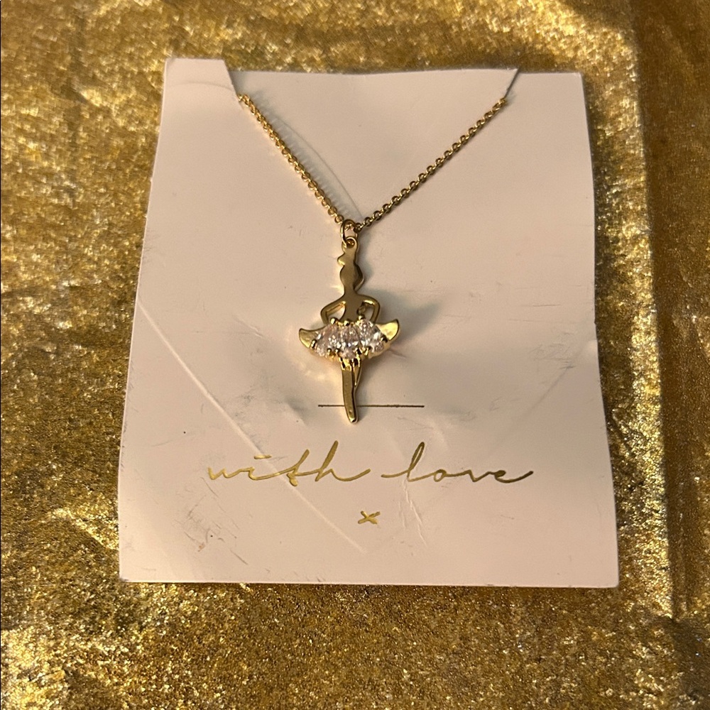 Elegant Gold BallerinaPendant Necklace made by WITH LOVE.NWT